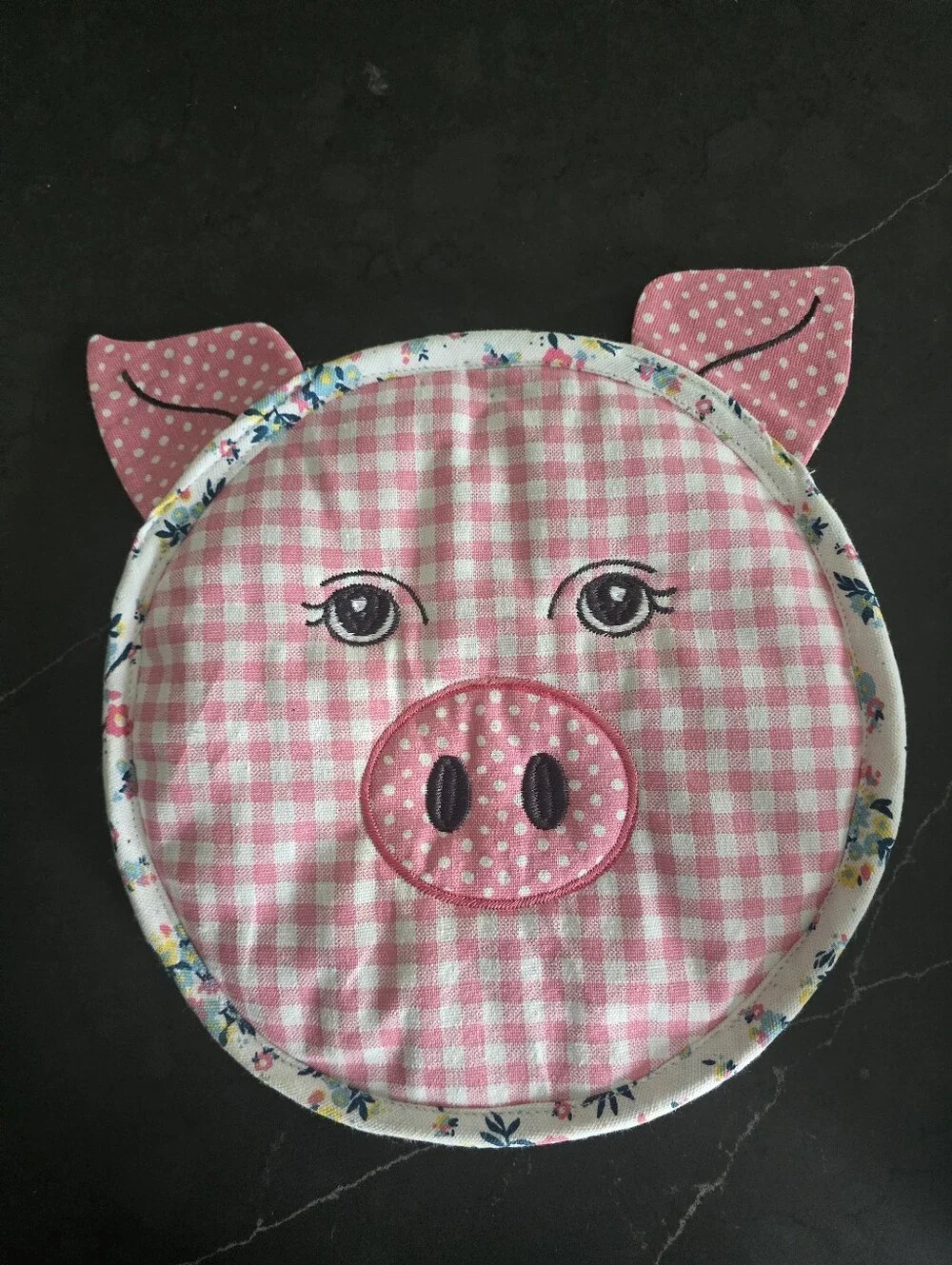Pioneer Woam Pink Gingham Pig Face Potholder and  Reusable Bag Saver